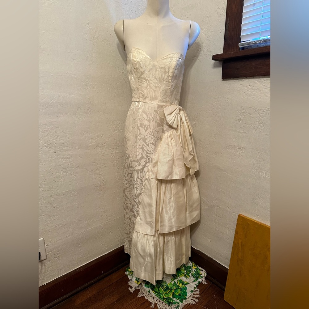 Vintage White Ruffle Gown Dress
